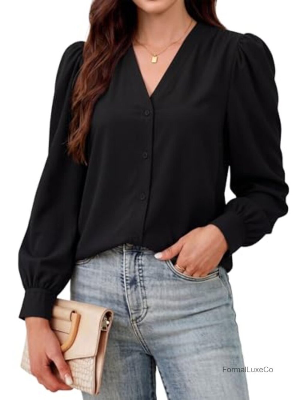 Women's Satin Silk Button Down Blouse V Neck Long Sleeve Business Casual Top